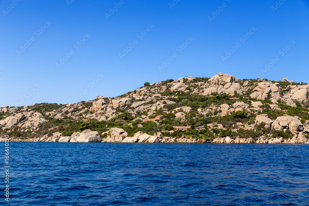 Sardinia, Italy. Rocky beach and villas