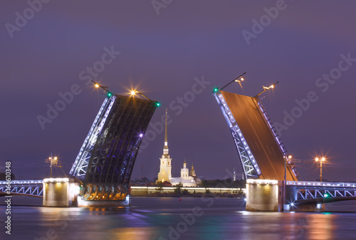 Palace drawbridge, White nights in Saint Petersburg, Russia