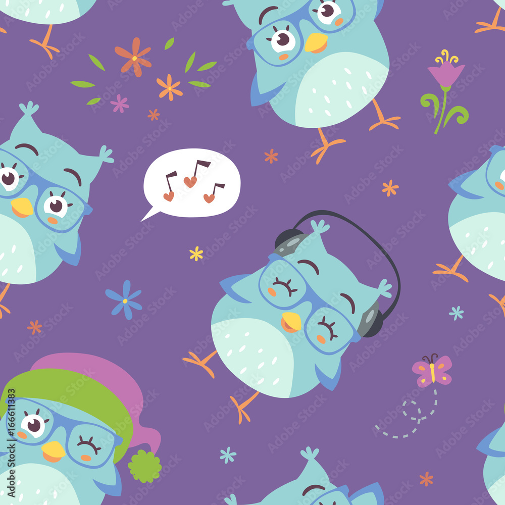 vector cartoon style blue owl seamless pattern vector cartoon style blue owl seamless pattern