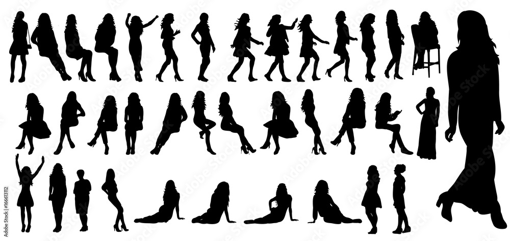 collection of silhouettes of girls and women