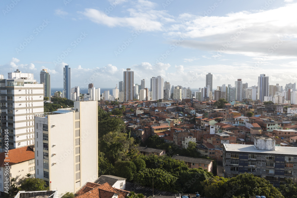 Favela around buildings urban social contrast