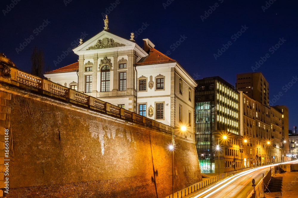 Night view on the baroque palace (Museum of Frederick Chopin) in Warsaw, Poland