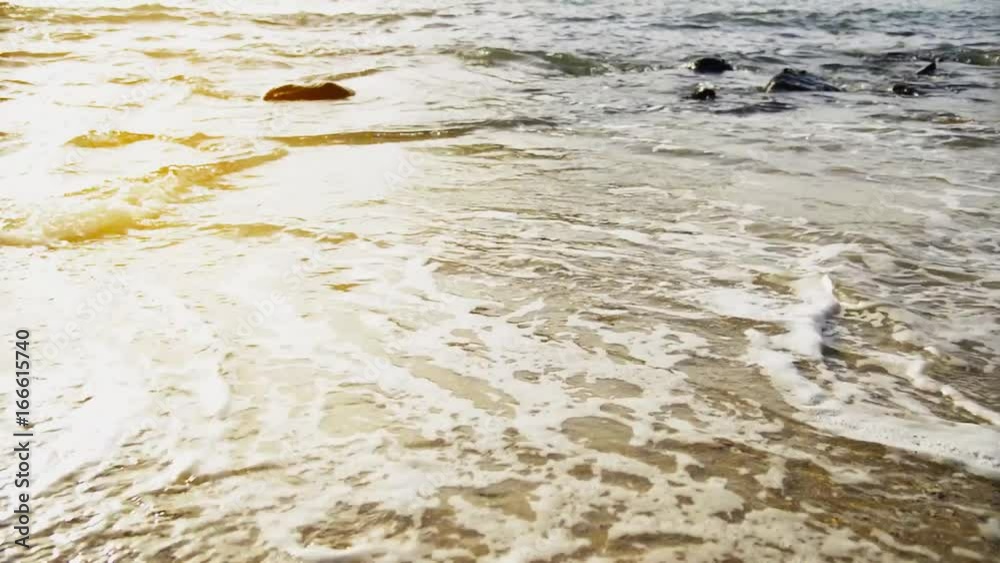 Motion of water wave in the sea landscape nature and beach sand with sky in twilight Motion of water wave in the sea landscape nature and beach sand with sky in twilight
