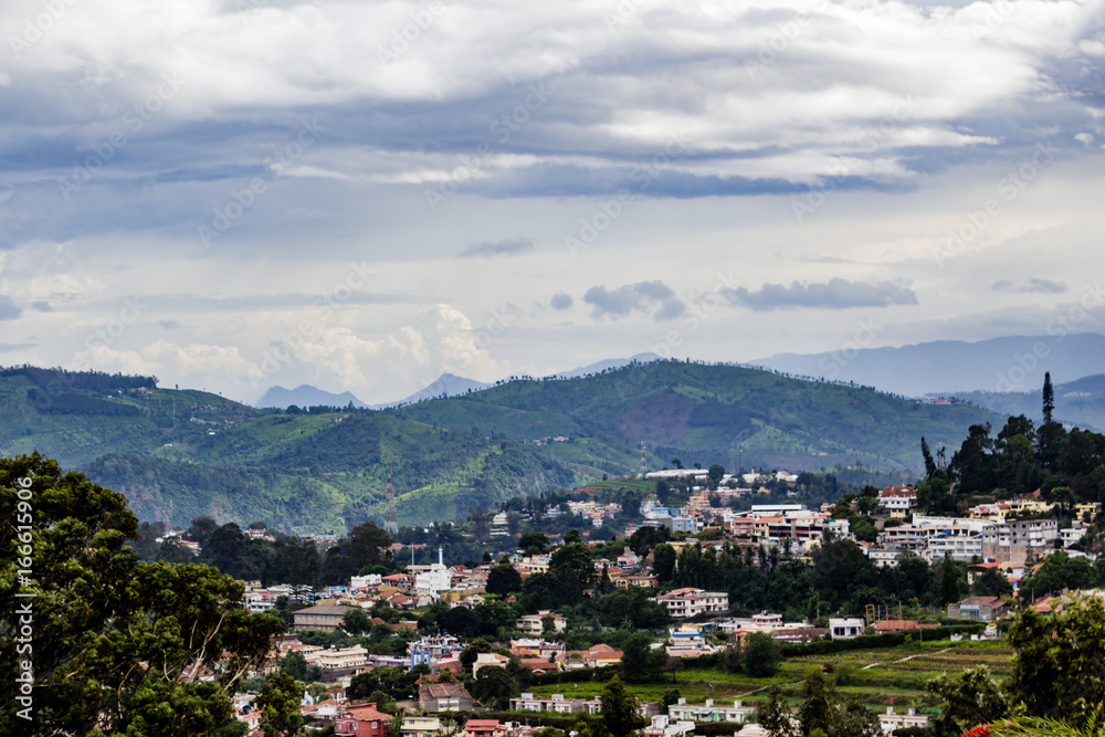 City with mountains in the background