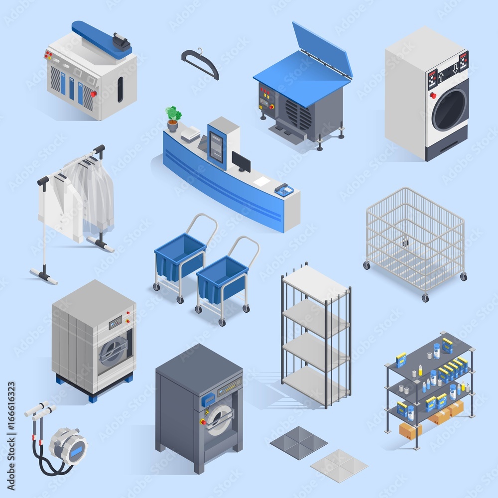 Dry Cleaning And Laundry Service Isometric Set 