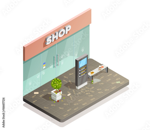 Dirty Storefront Isometric Composition