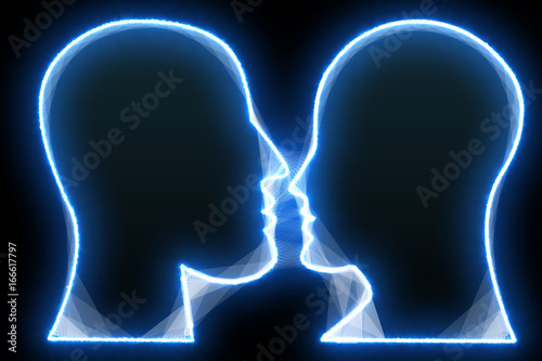 3d illustration of two silhouettes facing each other