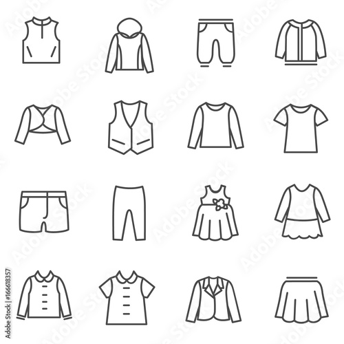 Types of clothes for girls and teenagers as line icons / There are all season casual clothes for girls and teenagers
