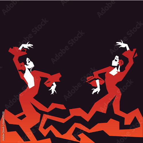 Couple of Flamenco Dancers in expressive impressive pose. Minimalistic laconic