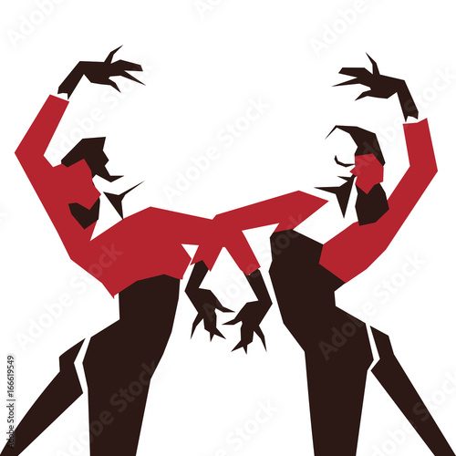Couple of Flamenco Dancers in expressive impressive pose. Minimalistic laconic