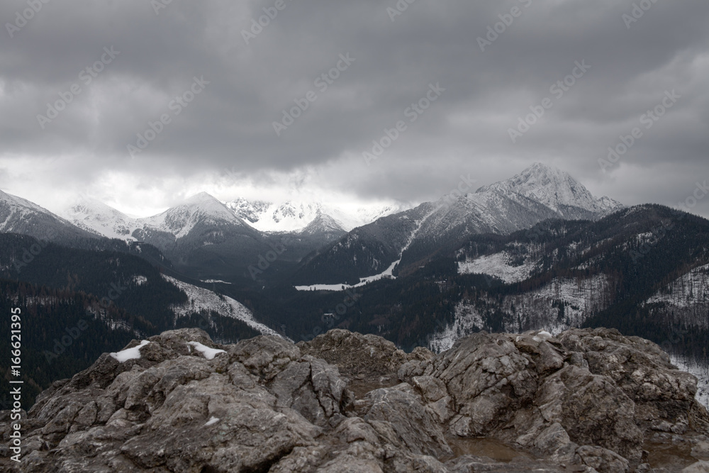 Fototapeta premium View from the top of Nosal Mountain in Tatra Mountains. One of the lower peaks in the city of Zakopane.