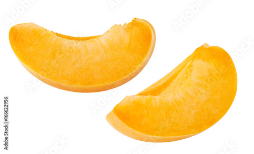 Isolated apricot. Fresh apricot fruit cut slices isolated on white background, with clipping path