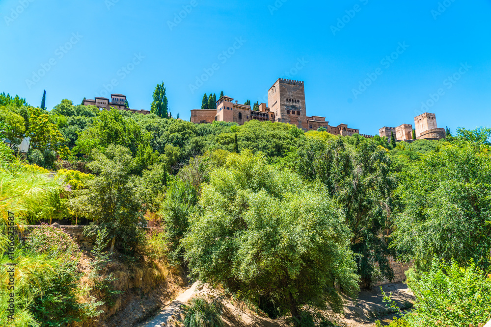 Granada, Spain, juli 1, 2017: Look at the Alhambra from the town