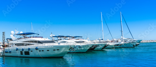 Puerto Banus, Spain, June 28 2017: big luxury yachts in the harbour