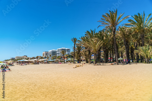 Benalmadena, Spain, june 29, 2017: Tourists lying on the Benalmadena beach near Malaga © ivoderooij