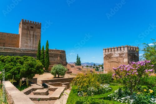 Granada, Spain, juli 1, 2017: Gardens at the old city of La Alhambra