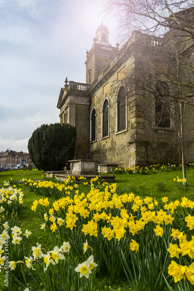 Blandford Forum Church in springtime