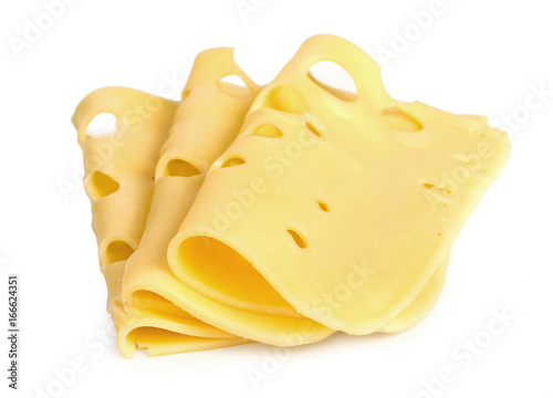 Set of three slices of cheese isolated on white background.