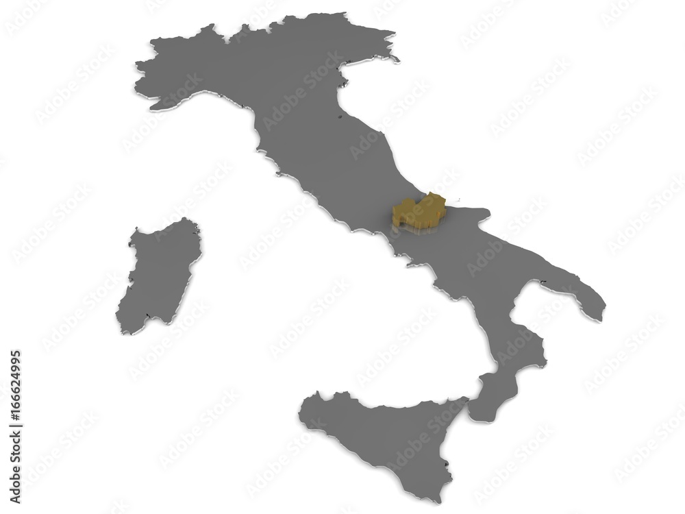 Italy 3d metallic map, whith molise region highlighted 3d render Italy 3d metallic map, whith molise region highlighted 3d render