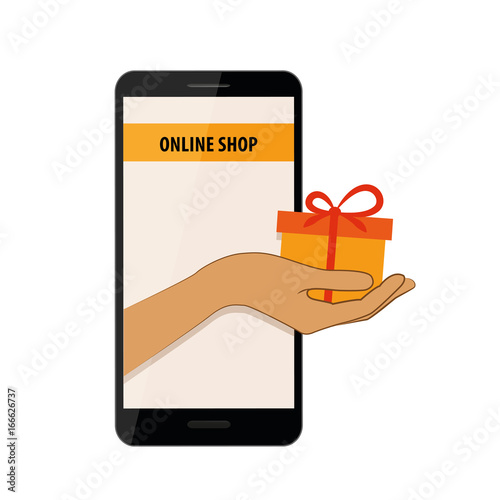 hand reicht geschenk aus online shop