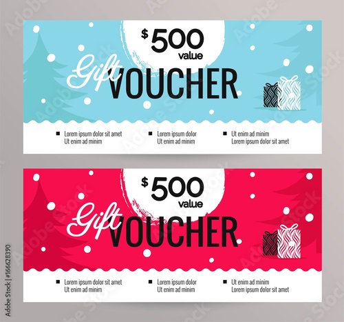 Christmas Gift Voucher Coupon discount. Gift certificate template for Merry Christmas. Shopping concept.  Vector illustration