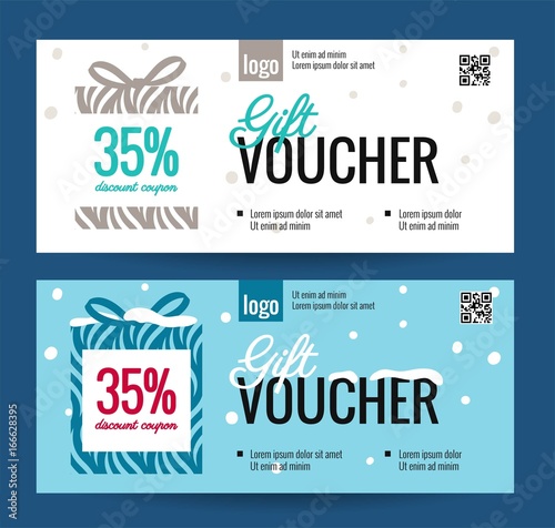 Christmas Gift Voucher Coupon discount. Gift certificate template for Merry Christmas. Shopping concept.  Vector illustration
