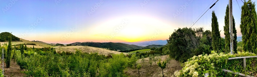 Italian green fields view in Tuscany