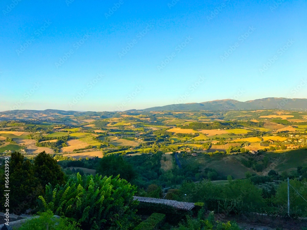 Italian green fields view in Tuscany