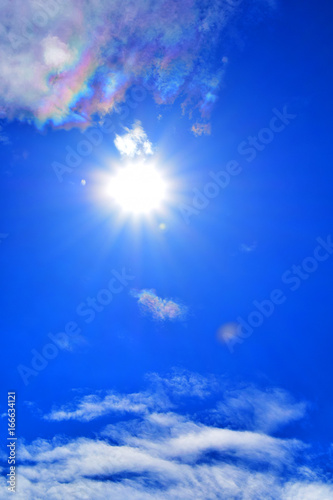 Sunny background, blue sky with white clouds © Bakhtovar