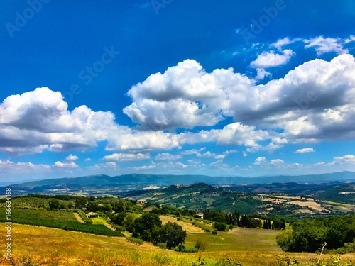 Italian green fields view in Tuscany