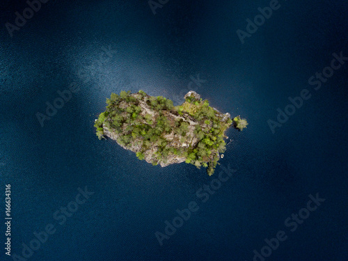 Aerial view of an island with trees