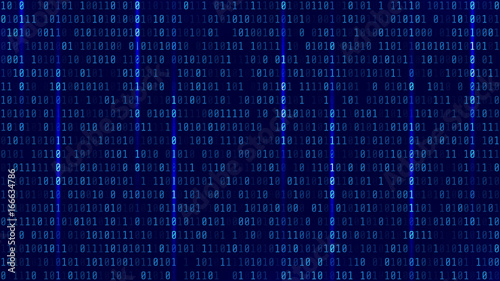 Matrix Background with blue light. Binary Computer Code. Vector Illustration.