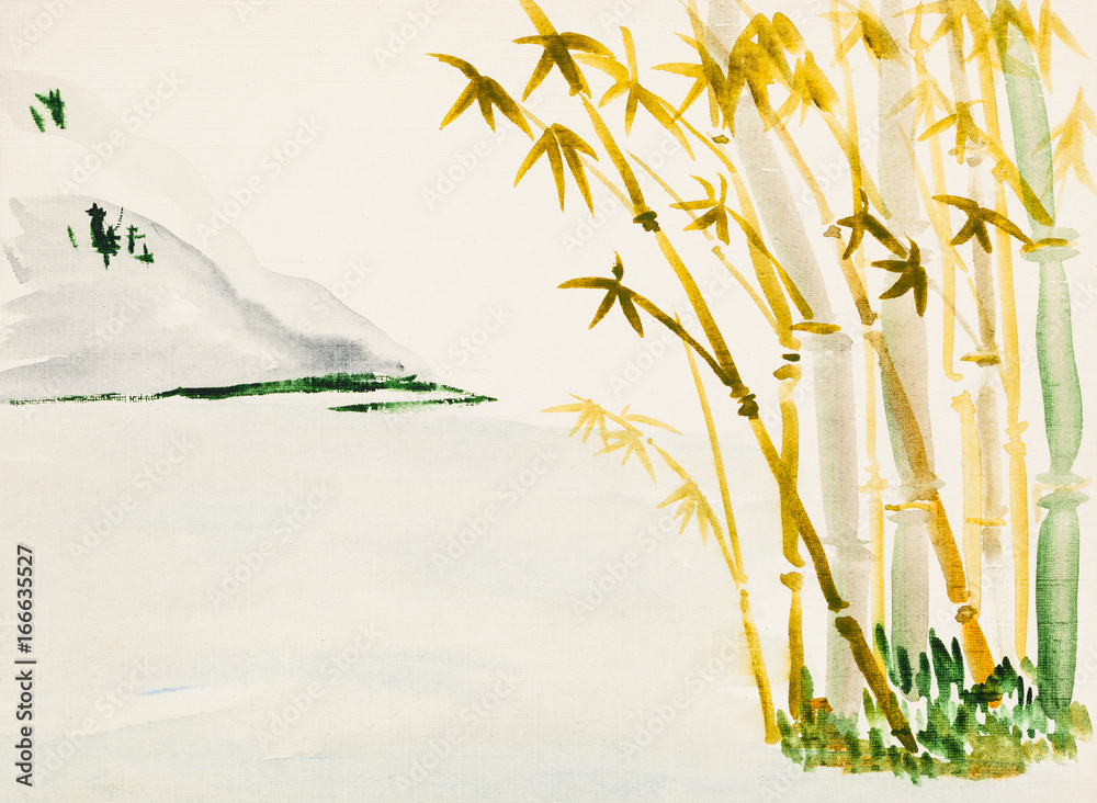 Obraz premium landscape with bamboo grove and mountain