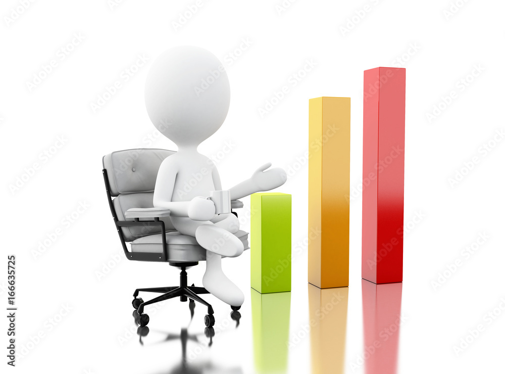 3d White people sitting on chair with business graph 3d White people sitting on chair with business graph