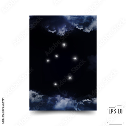 Air symbol of Libra zodiac sign, horoscope, vector art and illustration. Star constellation. The constellation is seen through the clouds in the night sky.