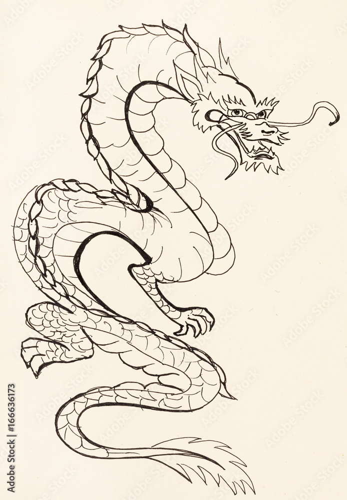 Obraz premium dragon on ivory colored paper