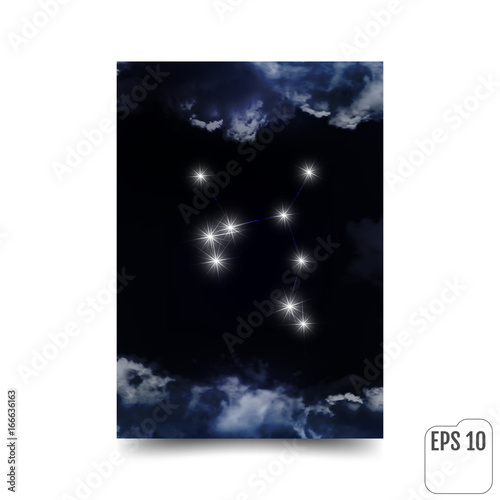 Sagittarius Constellation. Zodiac Sign Sagittarius constellation lines. The constellation is seen through the clouds in the night sky. Vector