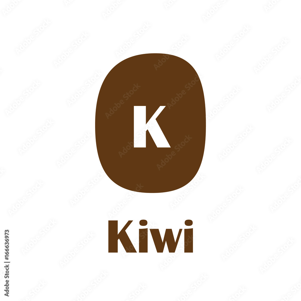 Kids alphabet in flat style. K - Kiwi