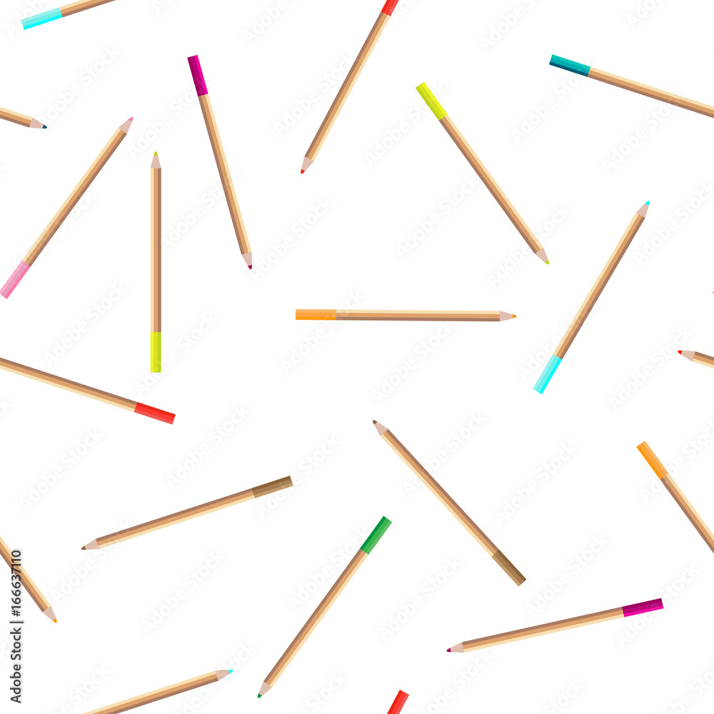 Color pencils semless pattern on white background Color pencils semless pattern on white background