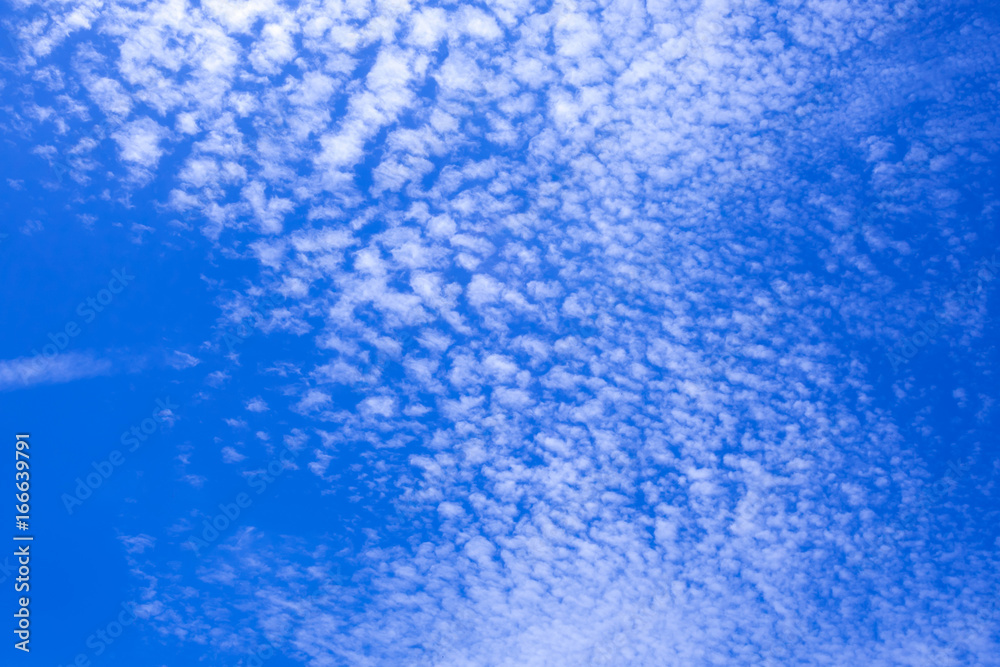 Fluffy clouds in the bright blue sky