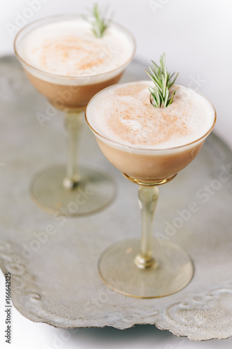 Chocolate Martini Cocktail garnished with rosemary