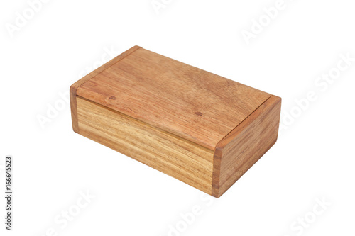 Wooden box made of red wood, for a business card, Isolated on white background.