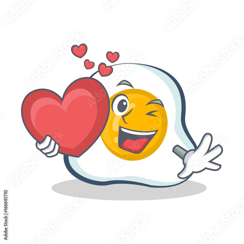 fried egg character cartoon with heart