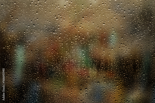 Raining Day, Water Drop Texture on The Glass Window & Colour Background