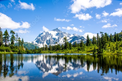 Mt. Shuksan reflected in Picture lake at North Cascades National Park, Washington, USA photo