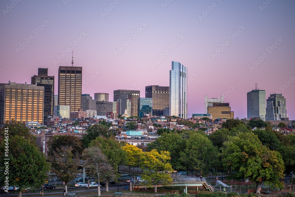 Fototapeta premium Boston Downtown Buildings at Sunset Fall
