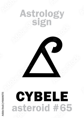 Astrology Alphabet: CYBELE (Phrygia), asteroid #65. Hieroglyphics character sign (single symbol).