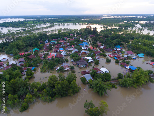 Sakon Nakhon, Thailand - August 3, 2017: Water flood at Sakon Nakhon, Thailand
