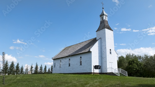St Michael's Catholic Church, an old wooden rural church on the Western Canadian Prairies.