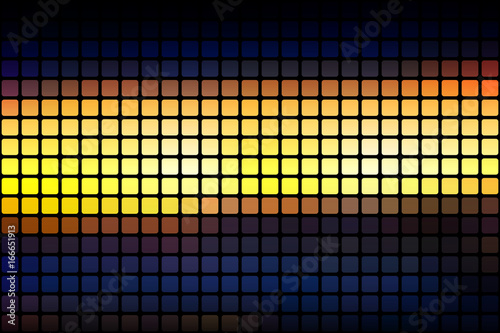 Blue yellow orange black abstract rounded mosaic background over black